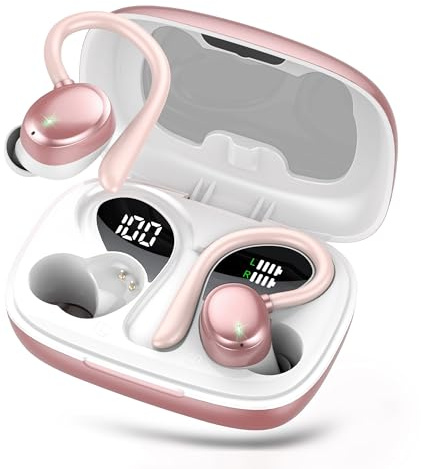 Auriculares Inalambricos, Auriculares Bluetooth 5.3 Deportivos con Gancho de la Oreja, 72H Cascos Inalambricos Bluetooth con Cancelacion Ruido ENC, Pantalla LED, Ajuste Cómodo,IPX7 Impermeable Cascos