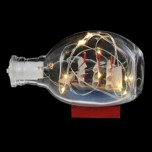 Luxshiny Mediterranean Button with Model Sailing Bottle in Glass Boat Lights Nautical Ornament Powered by Battery, Decorative Piece, or Living Room Study
