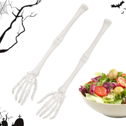 Skelett salladstänger 30 cm läskig tvättbar halloween | Skalle armar köksredskap för fest kök restaurang hem bar café buffé