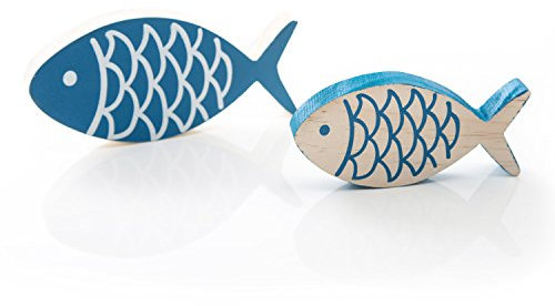 Logbuch-Verlag 2 Pesci Set sopramobili Decorazione Marittima Particolare Blu Bianco Legno Unico Spiaggia Mare Arredamento Bagno