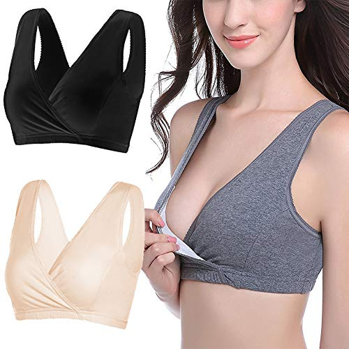 Bllatta Femme Soutien-Gorge de Maternite d'allaitement pour/Sommeil 4 pièces (Small, Black+Nude)