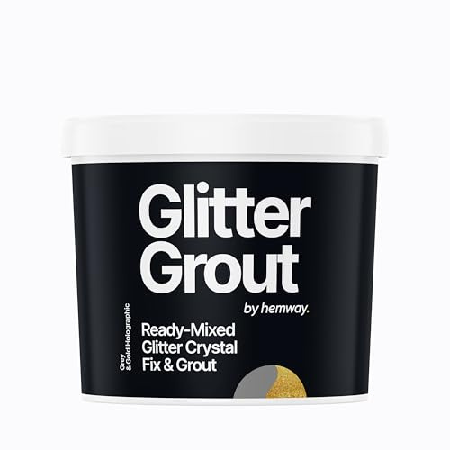 Hemway Gold Holographic Glitter with Grey Grout 2.5L / 4.5kg Ready Mixed Glitter Grout & Fix | Floor, Wall & Tile Adhesive, Water-Resistant, Anti-Mould, Easy to Use & Fast-Drying