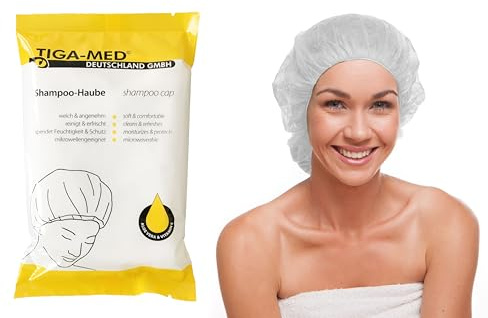 TIGA-MED Shampoo Hauben | 24 Stück | Haare waschen ohne Wasser/kein Ausspülen | Duschhauben für die Pflege, Reisen, Camping und Festival