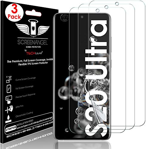 TECHGEAR Galaxy S20 Ultra Schutzfolie, [3 Stück] [Screen Angel Edition] Displayschutz Kompatibel mit Samsung Galaxy S20 Ultra [Blasenfrei] [Vollständige Abdeckung] TPU Displayschutz folie