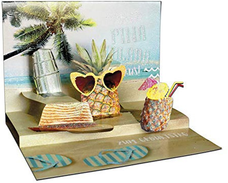 KE - 3D Pop-Up Glückwunsch-Karte zum Geburtstag, mit Umschlag, mit Glitzer-Element, Geburtstagskarte, Motiv: Strand Motiv