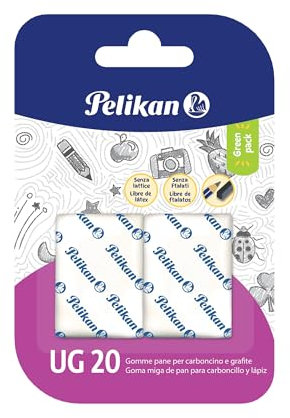 Pelikan Gomme da Cancellare, UG 20, Gomma Bianca, Adatta per Carboncino e Grafite, Senza Lattice e Ftalati, Prodotto in Germania, Confezione da 2 Pezzi