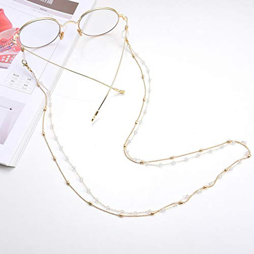 Yienate Bohemia Damen Brillenketten mit doppelter Kupferperlenkette Strass Brillen-Zubehör Brillen-Halter - Brillen-Halter - Sonnenbrille Retainer Strap (Gold)