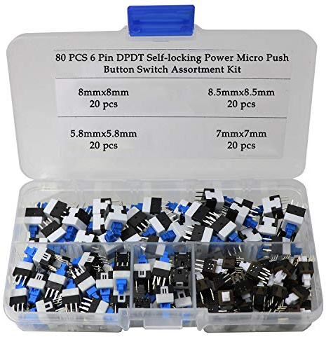 80 teilige 6 polige DPDT-Power-Micro-Drucktastenschalter (5,8 x 5,8 mm, 7 x 7 mm, 8 x 8 mm, 8,5 x 8,5 mm)