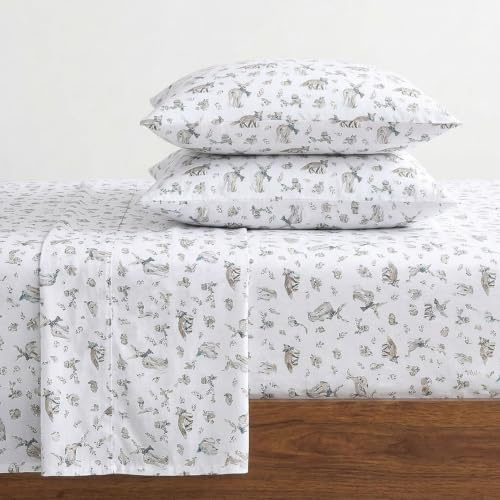 Eddie Bauer - Queen Sheets, Cotton Flannel Bedding Set, Brushed for Extra Softness, Cozy Home Decor (Woodlands Friends, Queen)