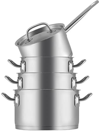 Sola - Profiline Deluxe Topfset Induktion, 4-teilig, Kochtopf Set mit deckeln, Edelstahl mattiert, Töpfe Set unbeschichtet für alle Herdarten incl Induktion, Spülmaschinenfest, Innenskalierung