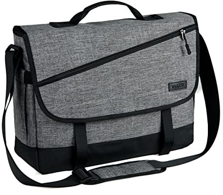 VASCHY Umhängetasche Herren, Wasserabweisende 14-Zoll-Laptoptasche Arbeitstasche Messenger Bag für Arbeit Schule Geschäft Grau
