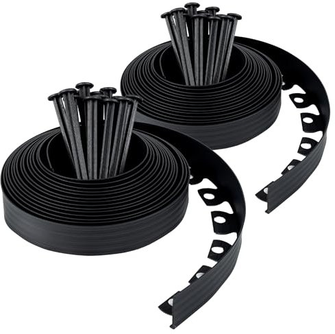 Flexible Lawn Edging 20 m with 60 Securing Pegs - Plastic Garden Edging Border - Easy Installation - Height 5 cm, Black