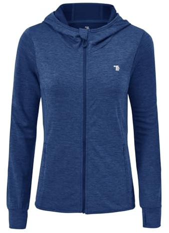 donhobo Löparjacka för kvinnor, sportjacka, träningsjacka, långärmad, fitness, yogamatta, lätt ventilerande sweatjacka med fickor, tumhål, blå, M