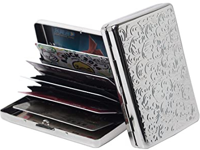 HAPUTDY Kreditkartenetui/Reisebrieftasche/Schutzhülle aus Metall mit RFID-Blockierung,Fasst 7 Kreditkarten (Helles Silber)