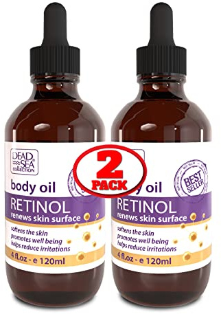 Dead Sea Collection Body Oil for Dry Skin - Retinol & Vitamin E, A Moisturizing Oil for Face, Anti-Aging - Skin Elasticity Support, Renews Skin Surface & Softens Pack of 2 (4 Fl. Oz Each)