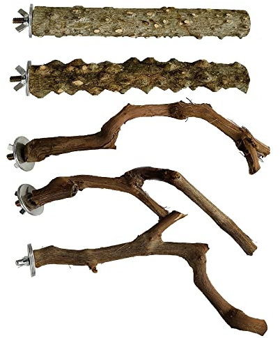 Allazone 5 Stück Natur Sitzstangen für Vögel, Vogelstange aus Holz, Vogel Spielzeug Sitzstangen Set für Wellensittich Nymphensittich Kanarienvogel