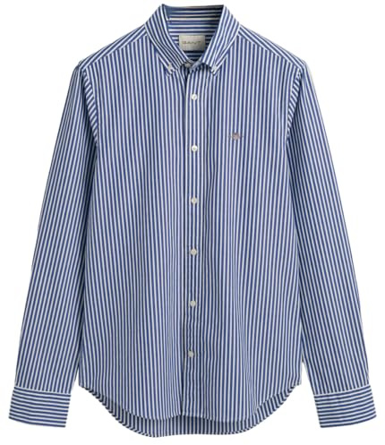 GANT Slim POPLIN randig skjorta för män, klassisk skjorta, collegeblå, standard, College Blue, L