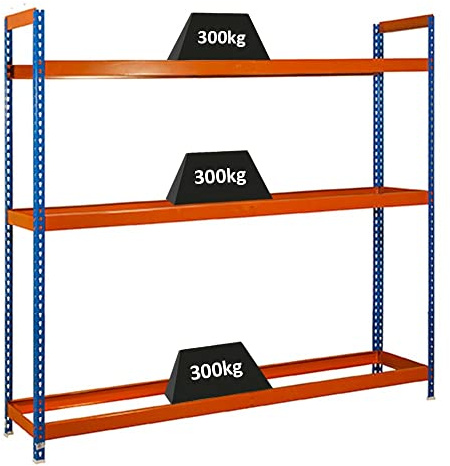PROREGAL Reifenregal Big Metal Shark No. 6 | HxBxT 200x150x45cm | 3 Ebenen | 18 Reifen | Blau Reifenständer Garagenregal/Orange