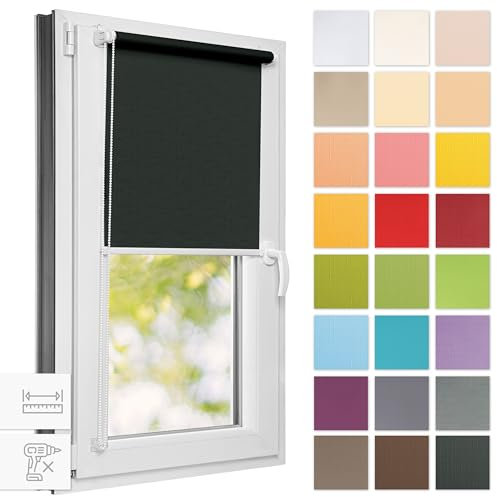 Estika Rollo für Fenster ohne Bohren - 125cm x 150cm - Dunkelgrau - 25 Stofffarben, Klemmfix Montage, Fensterrollos für innen, Sichtschutz für Fenster und Balkontür (125 cm Stoffbreite)