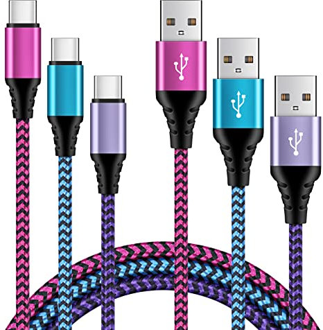 USB C Cable,[3Pack/6FT+6FT+6FT] USB Fast Charge Cable USB Type C Lead Nylon Wall Charge Cord USB-C to USB-A for Samsung Galaxy S24 S21 Note 10 S9 A20 A12 A20e A21s A70,Huawei P30 P20,Google,Oneplus
