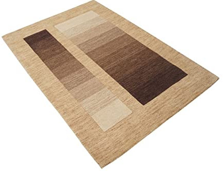 Beige Compatible with Braun 140X200 cm Teppich 100% Wolle Orientteppich Handgetuftet HT622
