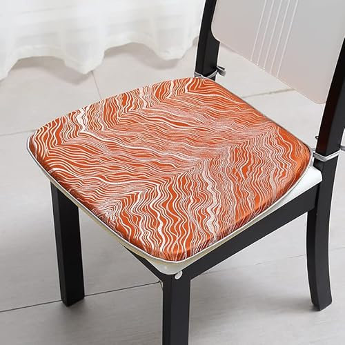 Mkuha Stuhlkissen Sitzkissen mit Haltebändern, Jacquard Sitzauflage für Innen, Gefüllte Schwamm, Anti-Rutsch, Abnehmbar, D Form Dicke 2cm,Orange,42x40cm