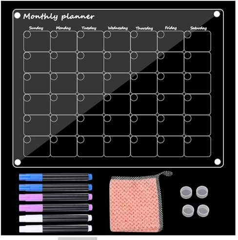 XTDMJ Magnettafel Kühlschrank, Kühlschrank Kalender Monatsplaner Abwischbar Acryl-Magnetkalender, Transparenter Stundenplan Kühlschrank Kalender für to-do List