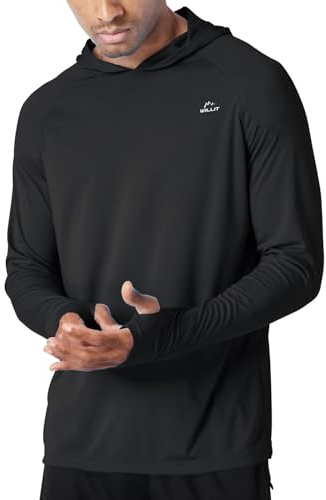 WILLIT Felpa con cappuccio da uomo UPF 50+, protezione solare Rashguard con cappuccio, a maniche lunghe, SPF, pesca all'aperto, corsa, escursionismo, Nero , S