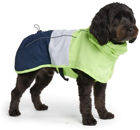 Spark Paws Hunderegenmantel, wasserdichte winddichte Regenjacke, für kleine, mittlere, große und extra große Hunde, reflektierend, atmungsaktiv, mit vollständigem Körperschutz Neon White Navy Blue,2XL