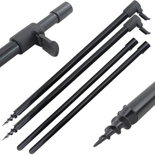 Hirisi 2 x Banksticks Rutenhalter mit 50 - 90 cm Länge verstellbar mit Gewinde und Erdspieß Erdbohrer als Rutenständer Halter, Bank Stick Angel Rutenhalter Schwarz matt