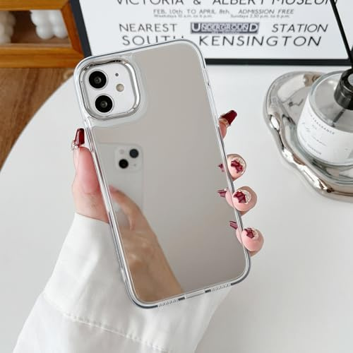ZTOFERA Custodia per iPhone 12/12 Pro, lussuosa custodia per trucco a specchio trasparente con retro luminoso in morbido TPU e policarbonato rigido, custodia protettiva antiurto per iPhone 12/iPhone