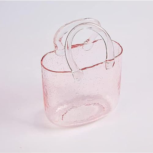 Hamhsin Bag Glass Vases for Decor Creative Bubble Handbag Flower Vase Desktop Glass Basket Vase Mini Crystal Fish Tank for Table Centerpieces, Kitchen, Office Living Room (pink)