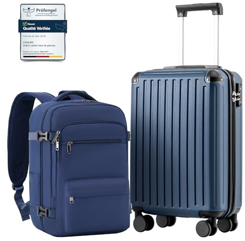 COOLIFE Ryanair Valigia Bagaglio a mano,Set di Valigie,Trolley,Valigia da cabina 55×35×20 e zaino da imbarco 20L(40×25×20cm) Chiusura a combinazione laterale con TSA per EasyJet