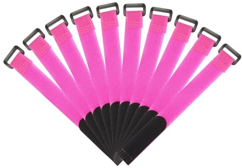 sourcing map Fastening Hook and Loop Cable Tie 9.8 x 0.7 Inch Reusable with Buckle Adjustable Multi-Purpose Wire Strap for Cord Management Pink, Pack of 10