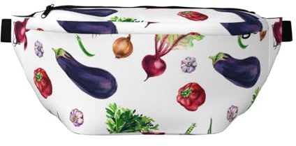 Grand sac banane pour homme et femme – Aubergine, oignon, ail, piments – Sac de voyage tendance pour femme – Sac banane pour femme avec sangle réglable