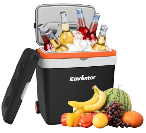 Enventor Kühlbox 33 Liter, Elektrische Kühlbox mit Rollen & Verlängerter Griff, Gefrierbox zum Warmhalten und Kühlen, 12V 230V, ECO Modus, Kühlschrank für Auto, Camping und Boot