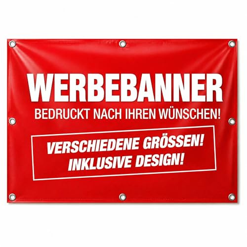 Plane - WERBEPLANE - 150 x 50 cm, Bedruckt nach Ihren Wünschen mit Text Foto & Logo - Saum & Ösen - ideal für Baustelle, Werbung, Konzerte, Gerüst - freie Farbwahl - 510 g m² PVC Plane - wetterfest