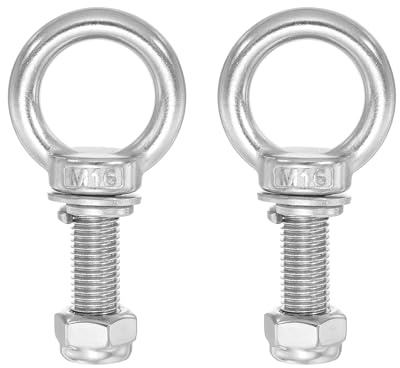 PATIKIL Ringschraube, M16x50 304 Edelstahl ösenschraube Gewinde mit Sechskantschraube Mutter Dichtung Unterlegscheibe zum Aufhängen und Sichern von Ketten Drahtseilen, 2 Sets