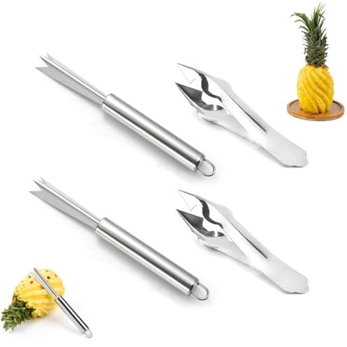 4 PCS of Pineapple Eye Peeler Removal Tool, Stainless Steel Pineapple Eye Clip and V-Shaped Pineapple Eye Cutter, Multi-Purpose Pineapple Peeler, Household Kitchen Peeler
