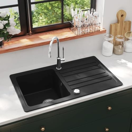 INLIFE Évier de Cuisine en Granite avec égouttoir réversible Noir Quincaillerie,Plomberie,Équipements sanitaires,Éviers,lavabos,Éviers,Plonges Noir 17.95KG