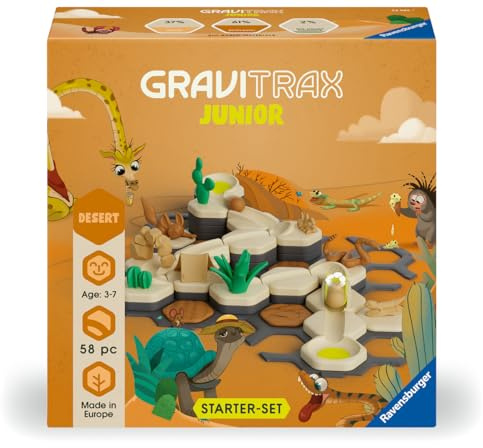 Ravensburger GraviTrax Junior Starter-Set S Desert - Kugelbahn ab 3 Jahre | Murmelbahn ab 3 Jahre, 55 Bauteile, 2 Kugeln, Konstruktionsspielzeug, Alleine bespielbar, Geschenk für Kinder