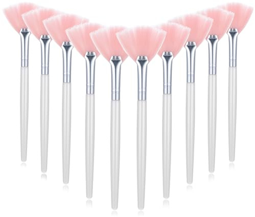 GEEHUA 10pcs Fan Facial Makeup Brushes, Soft Fan Facial Mask Applicator Brushes Professional Mask Cosmetic Tools with Comfortable Wood Handle for Blending Mud Cream Makeup Peel Esthetician