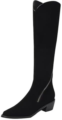 Generisch 50 cent artikelStiefel Damen Einfarbige Mid Calf Cowboy Stiefel Damen Flach Rutschfeste Laufsohle Elegant Klobiger Blockabsatz Spitze Z 1 euro artikel ohne versandkosten