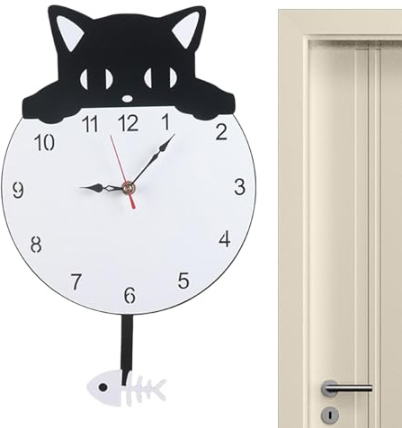 Huayeex Katzenuhr mit schwingendem Schwanz, lautlose Wanduhr,Niedliche, nicht tickende Katze mit schwingendem Schwanz-Wanduhr - Moderne Wanddekoration, Küchen-Wohnzimmer-Dekoration, Acryl-Kunstuhr für