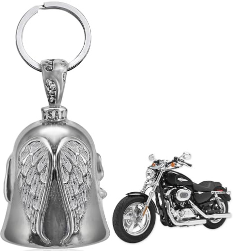 Guardian Bell amuleto de la suerte Moto, Campanilla Moto Guardian Bell, ángel de la guarda motorista campana, llavero con anilla colgante, para coches eléctricos, bicicletas, motos (A)