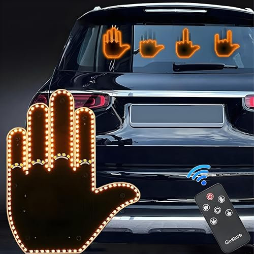 HLMNAKE Lumière LED pour doigt et signe de la main de voiture avec télécommande, lampe de doigt de voiture pour homme, 4 modes