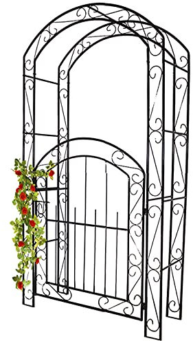Arco de jardín de metal con puerta para rosas, vides, plantas trepadoras, pérgola de hierro forjado, enrejado de 115 x 215 cm