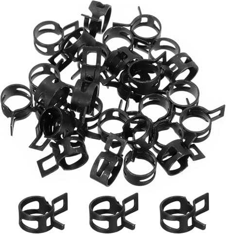 sourcing map 30 Pcs Fuel Line Clamps Spring Band Hose Clamps, 12mm Silicone Air Tube Vacuum Hose Water Pipe Low Pressure Clamps Assortment Kit, Black