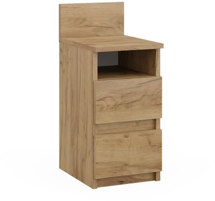 Vicco Nachttisch Monty, Goldkraft Eiche, 25 x 59.1 cm | mit 2 Schubladen, geeignet zur flexiblen Platzierung neben Bett oder Sofa