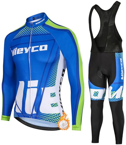 Conjunto Ropa Ciclismo Hombre Maillot Bici MTB Invierno,Traje Ciclista Polar Térmico Chaquetas Ciclo Manga Larga y Pantalones Tirantes con 19D Gel Acolchado,Completa Bicicleta de BTT Jerseys|15,XXL